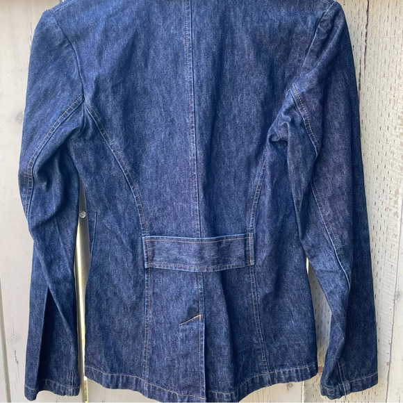 Vintage Y2K Denim Blazer Jacket Size Small Dark Wash Blue Jean Cotton - Picture 4 of 7